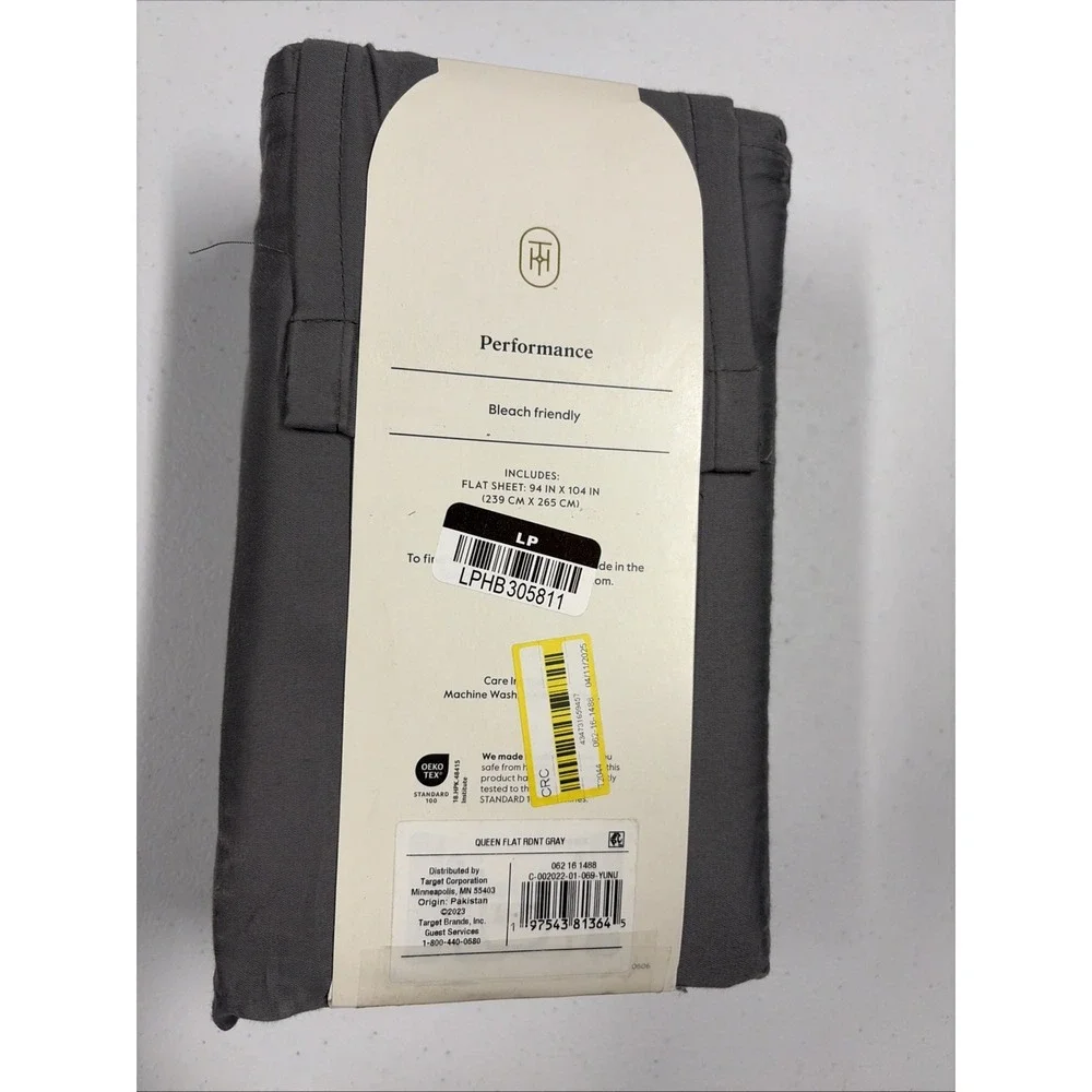 Threshold Queen Size 400 Thread Count Performance Flat Sheet Radiant Gray